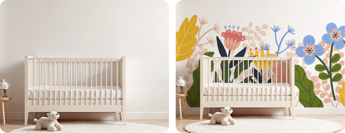 Nursery Feature Wall | Plaster Floral Illustration Design